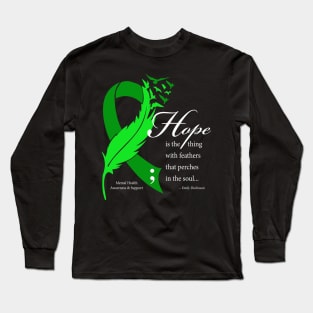 Mental health: hope ribbon, white type Long Sleeve T-Shirt